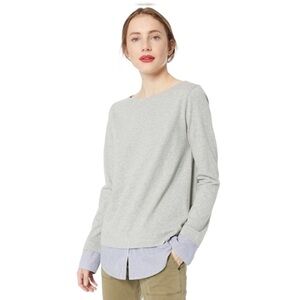 J. Crew Mercantile Gray Long Sleeve Top with Blue Accents